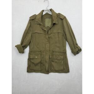 Cotton:On Military Jacket Womens Small Army Green Cargo Roll Tab Sleeve Zip Up